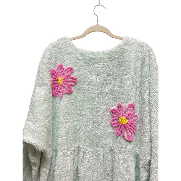 Canyon Group Rare Vintage Mint Green With Pink Daisey Full Zip Chenille Robe - Picture 7 of 7